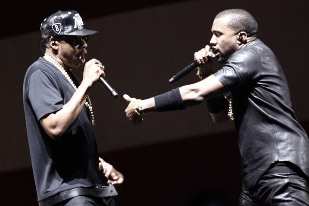 US rappers Kanye West and Jay-Z (L) perf