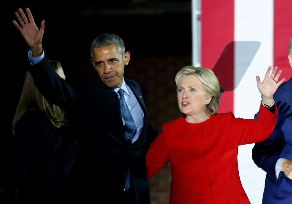 Hillary Clinton, U.S. President Barack Obama and first lady Michelle Obama during Campaign in Pennsylvania